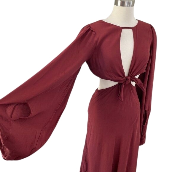 NEW‎ Free People Womens 2 Draped The Sun Dress Burgundy Open Back Maxi Size 6 - Picture 6 of 16